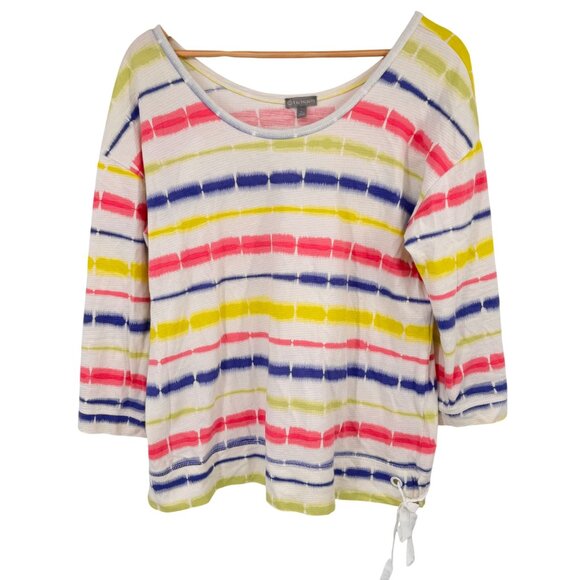 T By Talbots Womens Striped Cotton top shirt tie dye size Large side tie - Picture 1 of 10